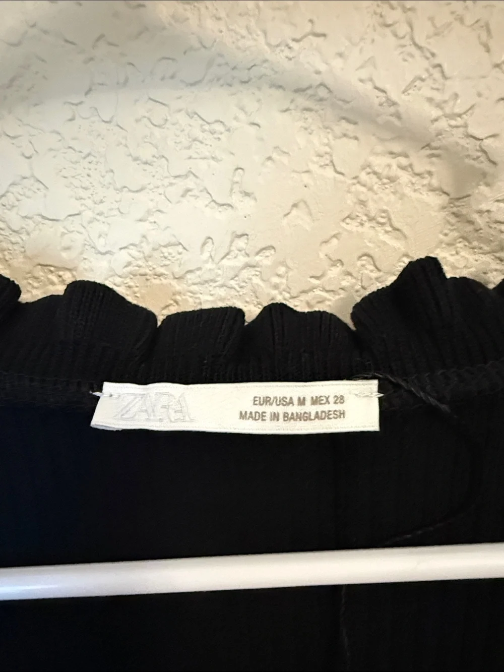 ZARA Black Ribbed Ruffle Trim V Neck Long Sleeve Top M NWT Cottagecore